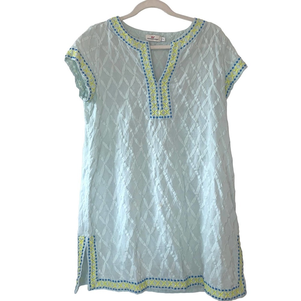 Vineyard Vines V-Neck Swim Coverup Dress Cotton Size M Light Teal